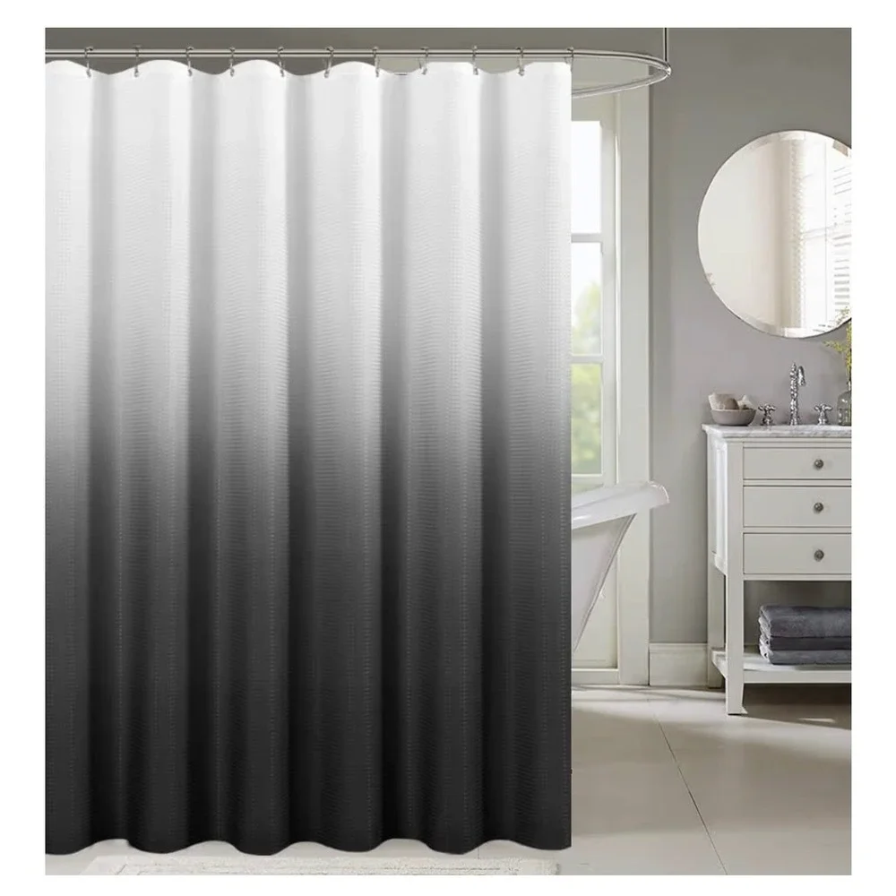 Gray White‎ Geometric Shower Curtain Set With Hooks